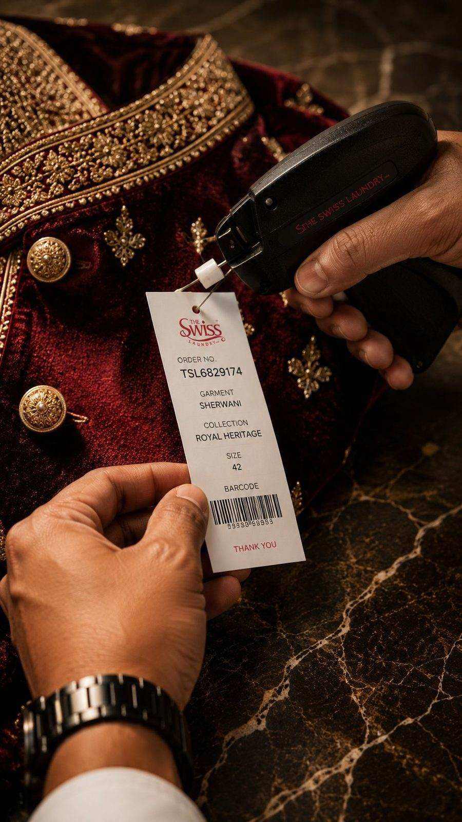 Garment intake tagging — The Swiss Laundry Kolkata