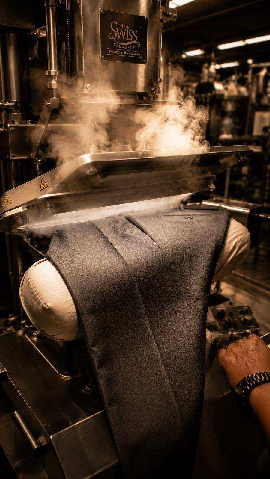 Industrial steam press trouser — The Swiss Laundry Kolkata